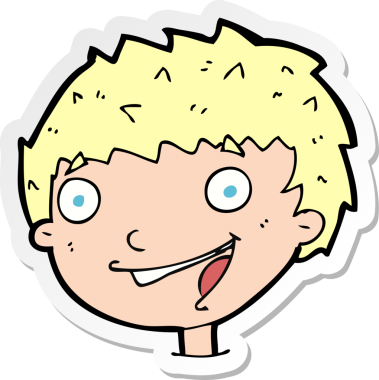 Bir insan tarafından çizilmiş, gülen bir çocuğun çıkartması.