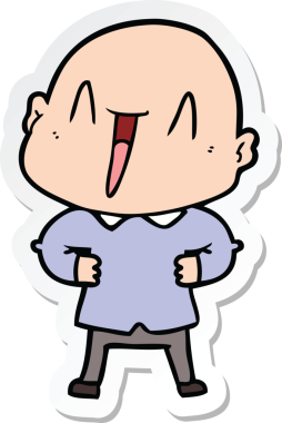 Bir insan tarafından çizilmiş mutlu, kel bir adamın çıkartması.