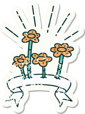 Bir insan tarafından çizilmiş eski bir dövme stili çiçek etiketi.