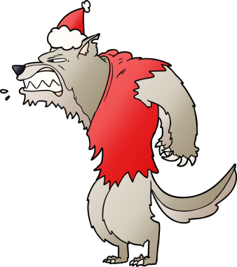 Kızgın kurtadam eli, bir insan tarafından çizilmiş Noel Baba şapkasının gradyan çizimi.