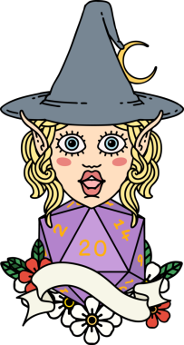 Retro Dövme Biçimli elf karakteri Bir insan tarafından çizilmiş doğal yirmi zar atışıyla