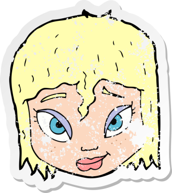 Bir insan tarafından çizilmiş bir karikatür kadın yüzünün gerilimli yapıştırması.