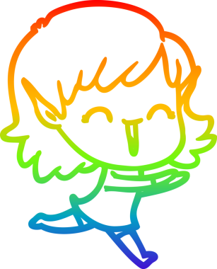 Gökkuşağı gradyan çizgi çizimi bir insan tarafından çizilmiş bir elf kızı