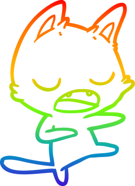 Bir insan tarafından çizilmiş konuşan bir kedinin gökkuşağı gradyanı çizimi