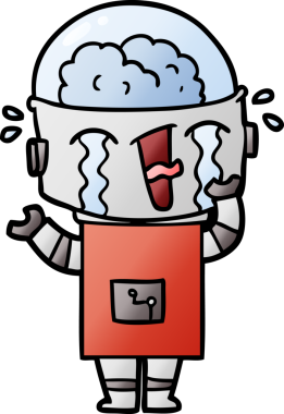 Bir insan tarafından çizilmiş ağlayan robot çizgi film.