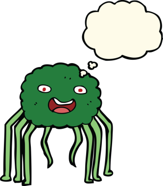 Bir insan tarafından çizilmiş düşünce baloncuklu çizgi film örümceği