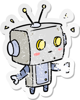 Bir insan tarafından çizilmiş karikatür robotunun sıkıntılı çıkartması.