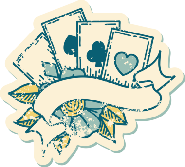 Bir insan tarafından çizilmiş kartların ve pankartın sembolik dövmeli resmi