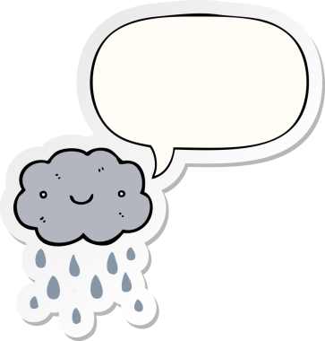 Bir insan tarafından çizilmiş baloncuk çıkartmalı şirin bir çizgi film bulutu.