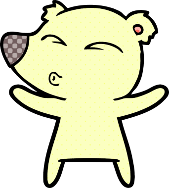 Bir insan tarafından çizilmiş kolları açık bir çizgi film ıslık çalan ayı.