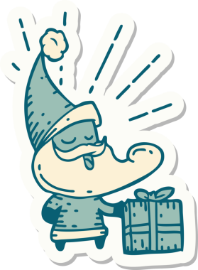 Bir insan tarafından çizilmiş dövme stili Noel Baba karakterinin çıkartması.