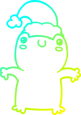 Bir insan tarafından çizilmiş Noel şapkası takan sevimli bir kurbağanın soğuk gradyan çizimi