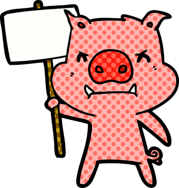 Bir insan tarafından çizilen kızgın çizgi film domuzu protestosu