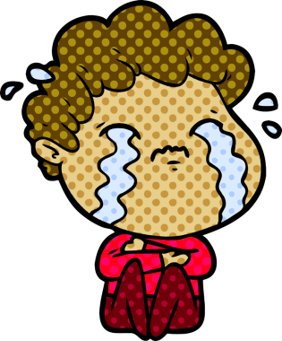 Bir insan tarafından çizilmiş ağlayan çizgi film adamı.