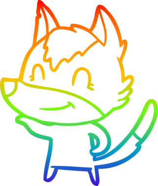 Gökkuşağı gradyan çizgisi. Bir insan tarafından çizilmiş dost bir kurt çizgi filmi.