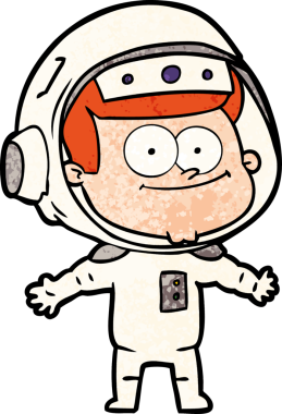 Bir insan tarafından çizilmiş mutlu astronot çizgi filmi.