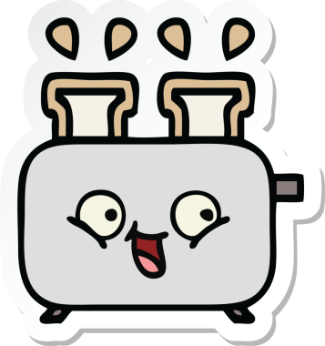 Bir insan tarafından çizilmiş bir tost makinesinin şirin bir karikatürü.