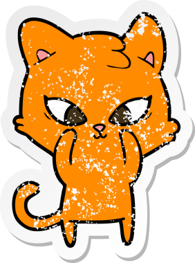 Bir insan tarafından çizilmiş şirin bir çizgi film kedisinin sıkıntılı çıkartması.