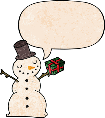 bir insan tarafından çizilmiş, konuşma baloncuklu kardan adam.
