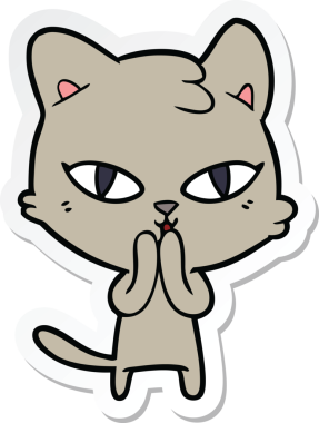 Bir insan tarafından çizilmiş çizgi film kedisinin çıkartması.