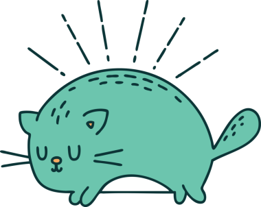 Bir insan tarafından çizilmiş geleneksel dövme stili mutlu bir kedinin çizimi