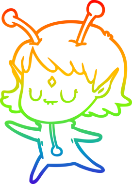 Gökkuşağı gradyan çizgisi bir insan tarafından çizilmiş uzaylı bir kızın çizimi