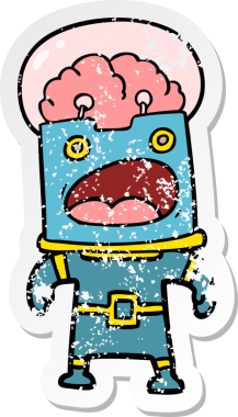 Bir insan tarafından çizilmiş karikatür robotunun sıkıntılı çıkartması.