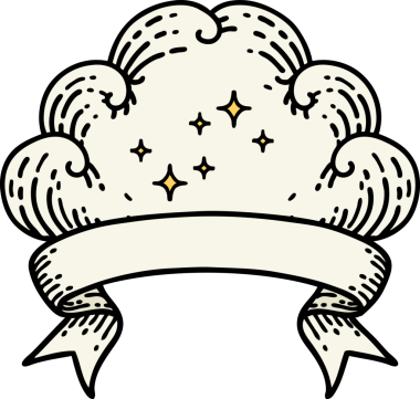 Bir insan tarafından çizilmiş bulutlu geleneksel dövme.