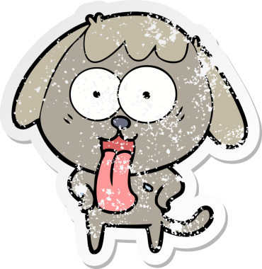 Bir insan tarafından çizilmiş şirin bir köpeğin sıkıntılı çıkartması.