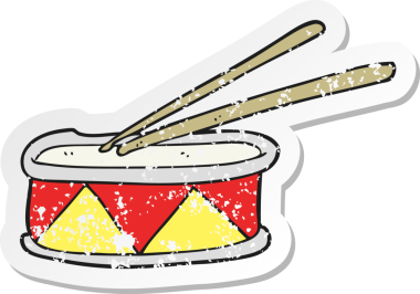 Bir insan tarafından çizilmiş karikatür davulunun gerilimli çıkartması.