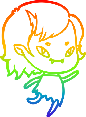 Gökkuşağı gradyan çizgi çizimi. Bir insan tarafından çizilmiş, arkadaş canlısı vampir kız çizimi.