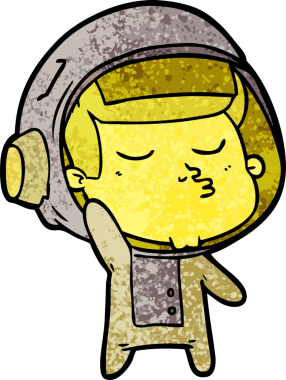 Bir insan tarafından çizilmiş kendine güvenen bir astronot çizgi filmi.