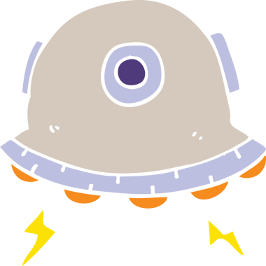 Bir insan tarafından çizilmiş düz renkli UFO çizgi filmi