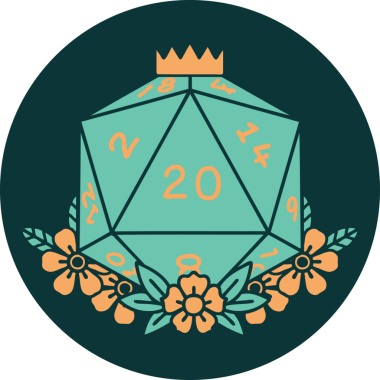 Doğal 20 D20 zarının bir insan tarafından çizilmiş ikonu.