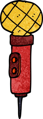 Bir insan tarafından çizilmiş altın renkli bir mikrofon.