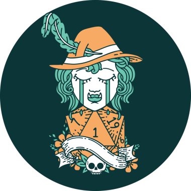 Ağlayan Ork ozan karakteri ikonu. Bir insan tarafından çizilmiş doğal bir D20 rulosu.