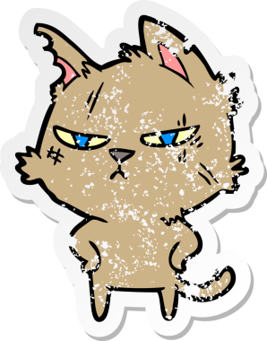 Bir insan tarafından çizilmiş sert bir çizgi film kedisinin sıkıntılı çıkartması.