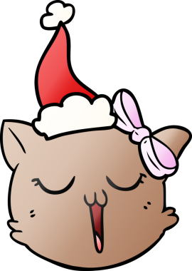 Bir insan tarafından çizilmiş Noel Baba şapkası takan kedi suratlı bir karikatür.