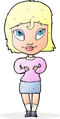 Bir insan tarafından çizilmiş kendine işaret eden karikatür kadını.