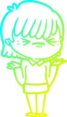 Bir insan tarafından çizilmiş, soğuk bir çizgi film kızı çizimi.