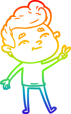 Gökkuşağı gradyan çizimi mutlu bir çizgi film adamı bir insan tarafından çizilmiş barış işareti veriyor.