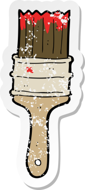 Bir insan tarafından çizilmiş karikatür boya fırçasının gerilimli yapıştırması.