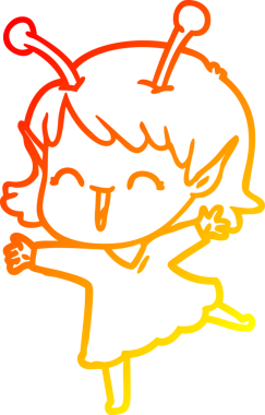 Bir insan tarafından çizilen gülen uzaylı bir kızın sıcak çizgi çizimi.