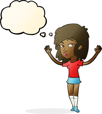 Bir insan tarafından çizilmiş düşünce balonlu güzel kız.