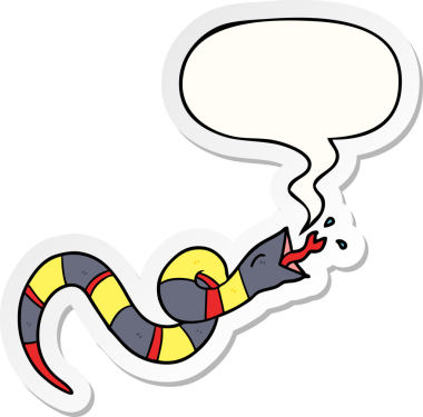 Bir insan tarafından çizilmiş konuşma balonu çıkartmalı tıslayan yılan çizgi filmi.