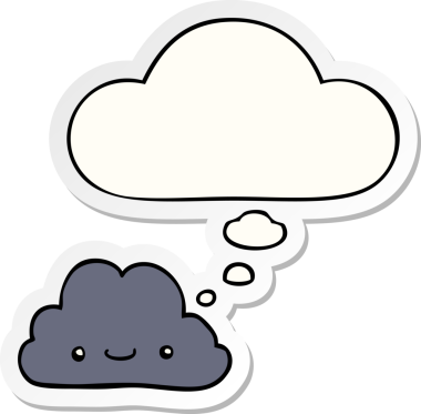 Düşünce baloncuklu şirin çizgi film bulutu insan tarafından çizilmiş bir çıkartma gibi.