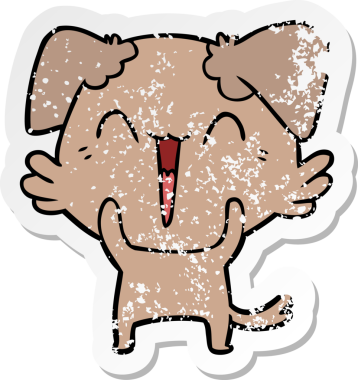 Bir insan tarafından çizilmiş mutlu küçük bir köpek çizgi filminin sıkıntılı çıkartması.