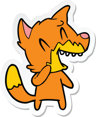 Bir insan tarafından çizilmiş gülen tilki çizgi filminin çıkartması.