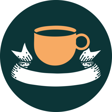 Bir insan tarafından çizilmiş bir fincan kahve sancağıyla dövme stili simgesi