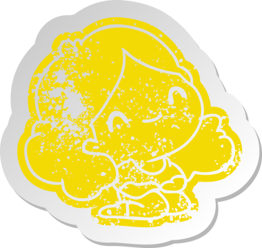 Bir insan tarafından çizilmiş sevimli bir kawai kızının sıkıntılı eski çizgi film çıkartması.